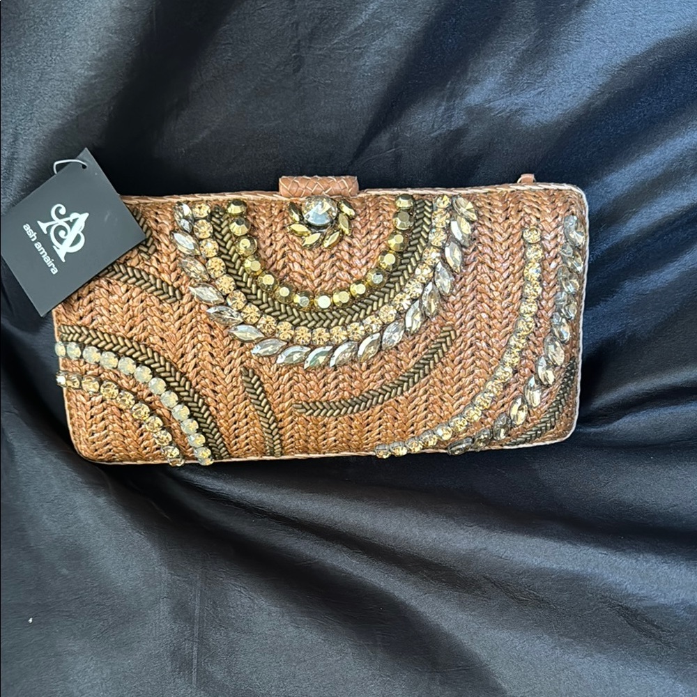 Ash Amaira Brown Beaded Clutch